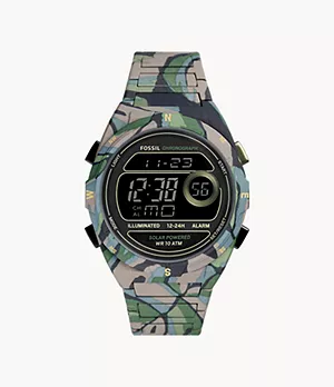 Everett Solar-Powered Digital Camo Stainless Steel Watch