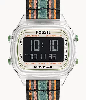 Retro Digital Black with Orange and Green Stripes rPET Watch