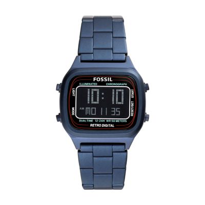Fossil Men's Retro Digital Blue Stainless Steel Watch