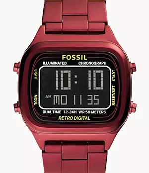 Retro Digital Pomegranate Red Stainless Steel Watch