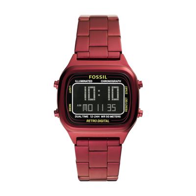 Fossil Men's Retro Digital Pomegranate Red Stainless Steel Watch