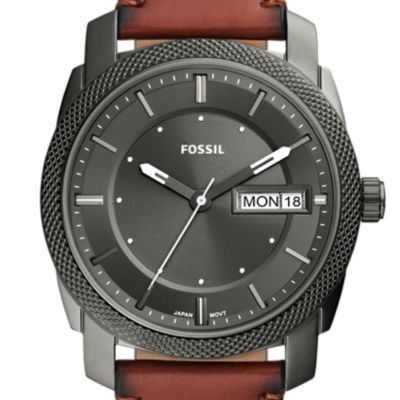 Machine Three-Hand Date Brown Leather Watch