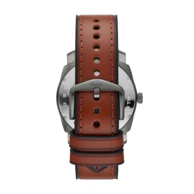 Machine Three-Hand Date Brown Leather Watch - FS5900 - Fossil