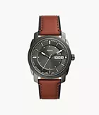 Machine Three-Hand Date Brown Eco Leather Watch