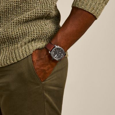 Machine Three-Hand Date Brown Leather Watch