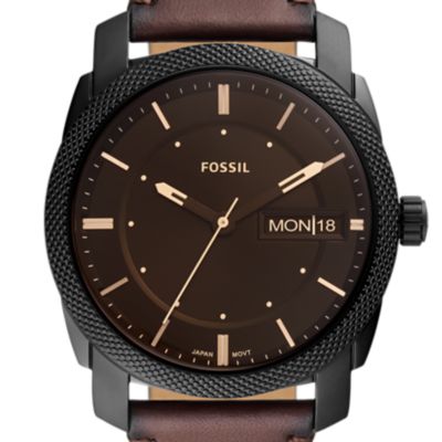 Machine Three-Hand Date Brown Leather Watch