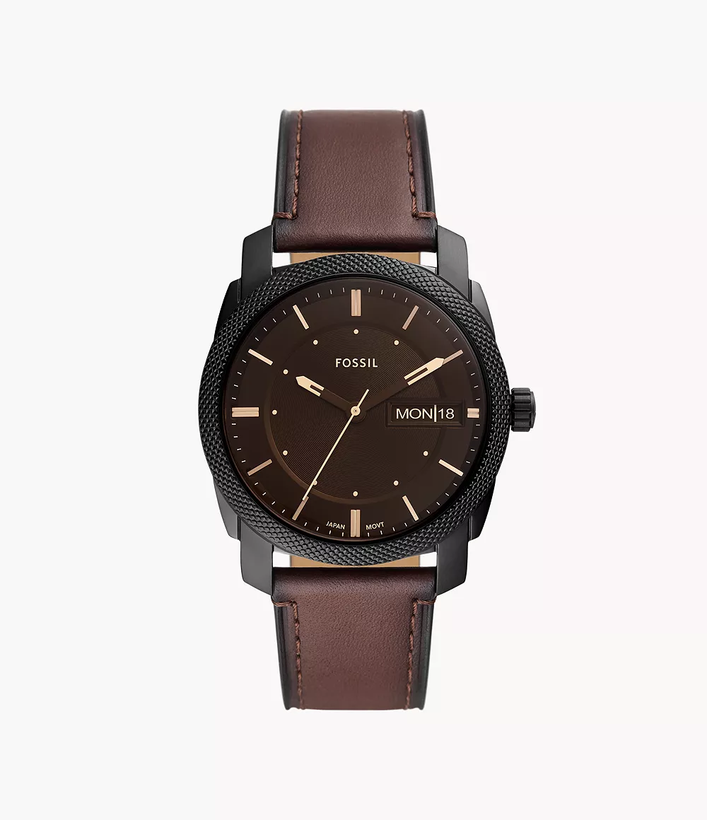 Machine Three-Hand Date Brown Leather Watch
