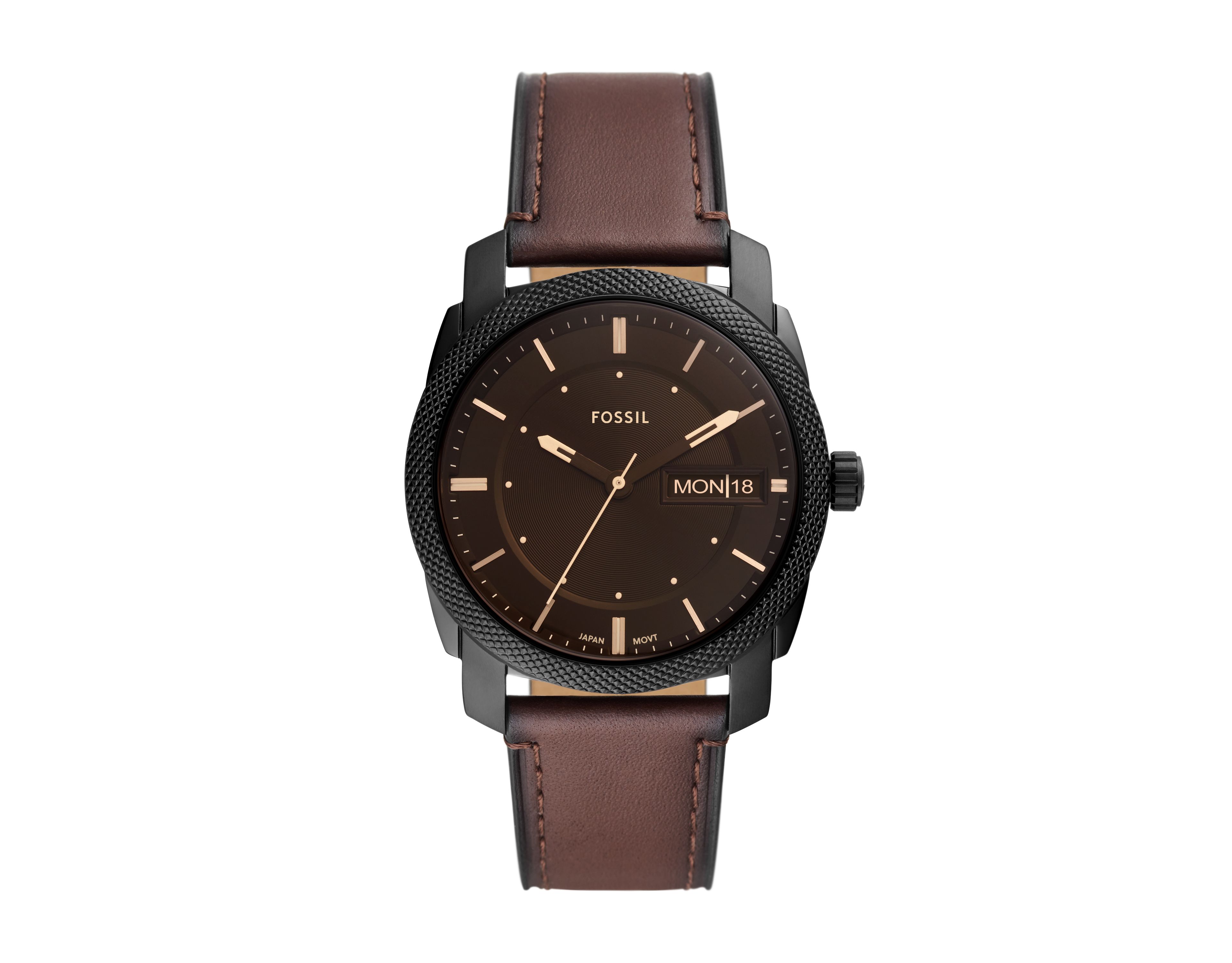 Machine 42mm Three-Hand Date Brown Leather Watch