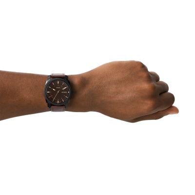 Machine Three-Hand Date Brown Leather Watch - FS5901 - Fossil