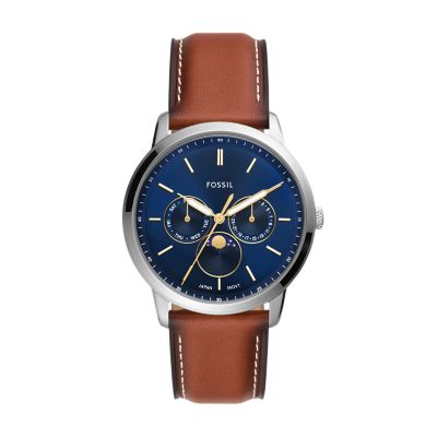- Neutra LiteHide™ FS5905 Moonphase Watch Multifunction Brown Fossil Leather -
