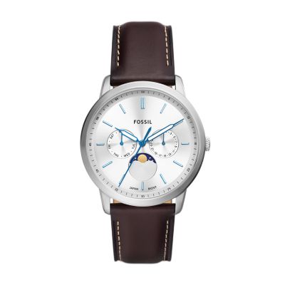 - LiteHide™ FS5905 Leather Moonphase Multifunction Watch Brown Neutra - Fossil