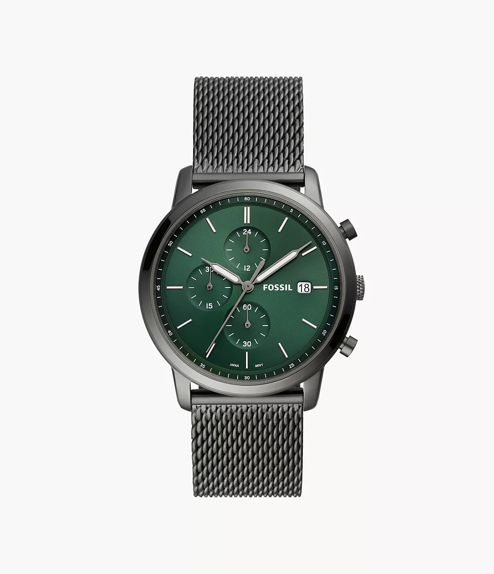 Fossil Homme Montre Neutra Minimalist chronographe en maille milanaise inoxydable anthracite -Anthra
