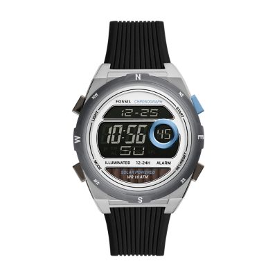 Everett Solar-Powered Digital Black Silicone Watch - FS5912 - Fossil