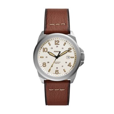 

Fossil Homme Montre Bronson à trois aiguilles avec date en cuir écoresponsable brune