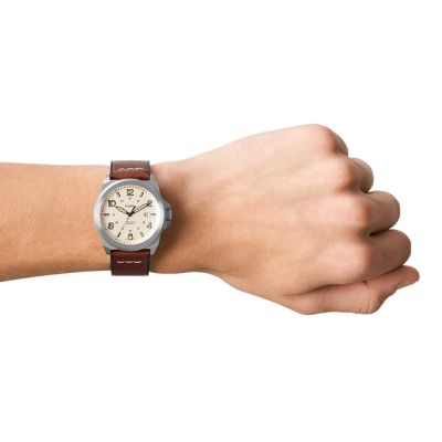 - Date Leather Medium Brown LiteHide™ Three-Hand Bronson Fossil - Watch FS5919