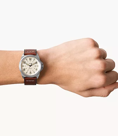Bronson Three-Hand Date Medium Brown LiteHide™ Leather Watch - FS5919 -  Fossil