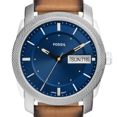 Montre Machine à trois aiguilles avec jour-date, en cuir LiteHide™, beige