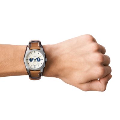 LiteHide™ Watch Tan Machine Fossil FS5922 Leather - Chronograph -
