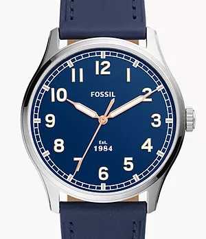Reloj Dayliner de piel en tono azul marino con tres agujas