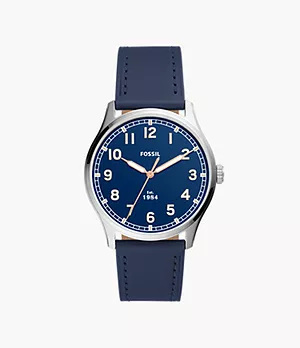 Reloj Dayliner de piel en tono azul marino con tres agujas