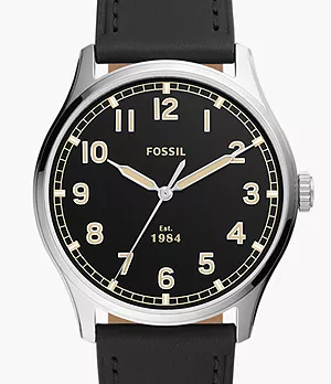 Dayliner Three-Hand Black Leather Watch