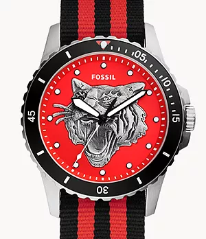 FB - 01 Three-Hand Black and Red Nylon Watch