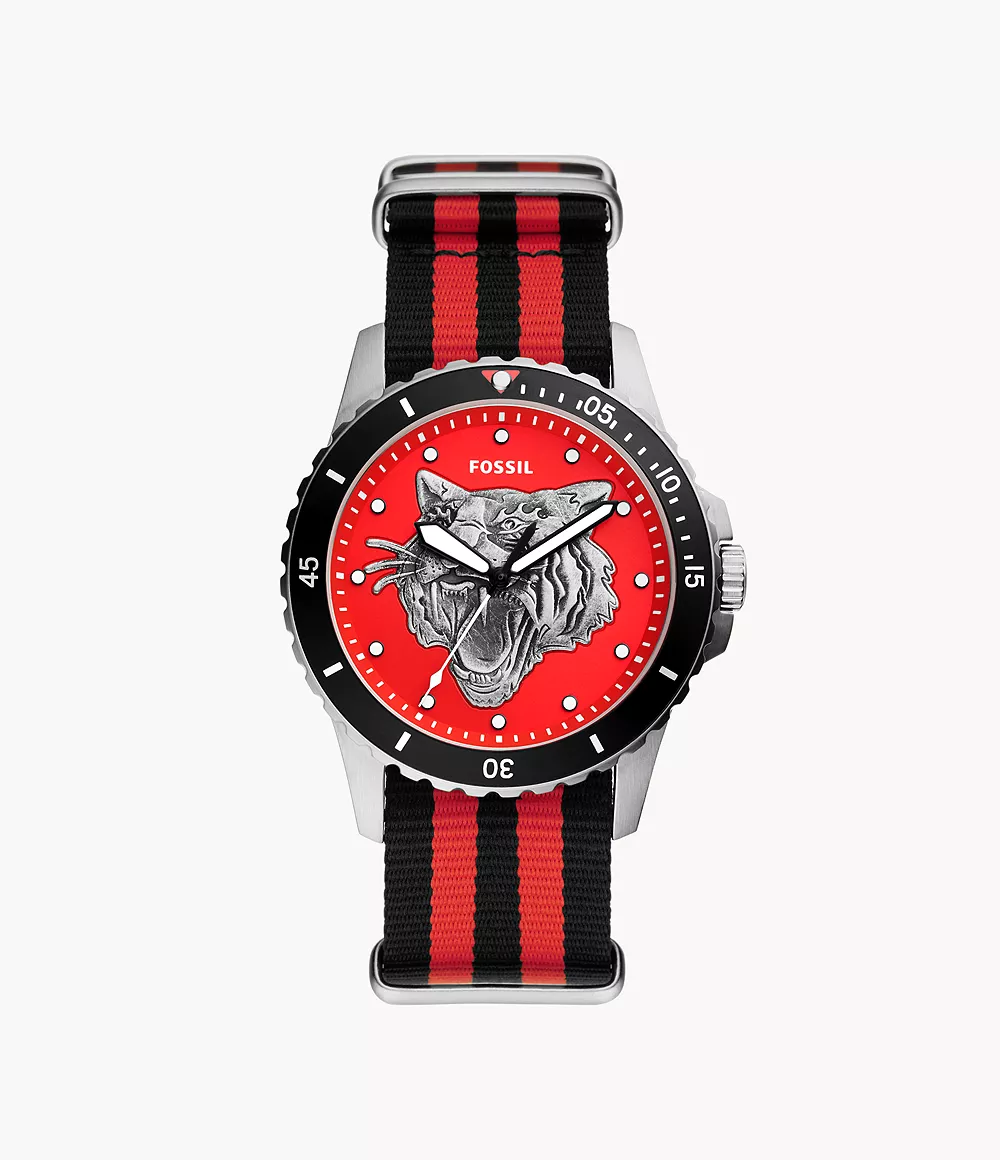 Fossil Men's FB - 01 Three-Hand Black and Red Nylon Watch