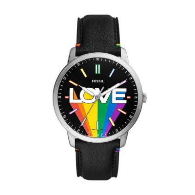 

Fossil Unisexe Montre Pride Neutra en édition limitée à trois aiguilles en cuir écoresponsable noire