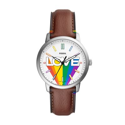 

Fossil Unisexe Montre Pride Neutra en édition limitée à trois aiguilles en cuir écoresponsable brune