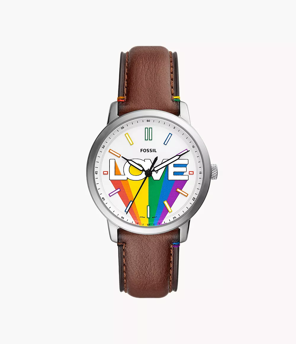Fossil Unisex Limited Edition Pride Neutra Three-Hand Medium Brown Eco Leather Watch