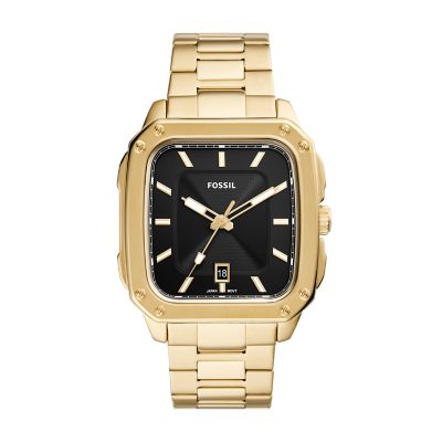 Inscription Three Hand Date Gold Tone Stainless Steel Watch