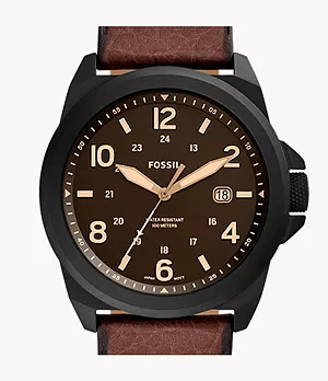 Reloj Bronson de piel ecológica en tono marrón oscuro con tres agujas y fecha