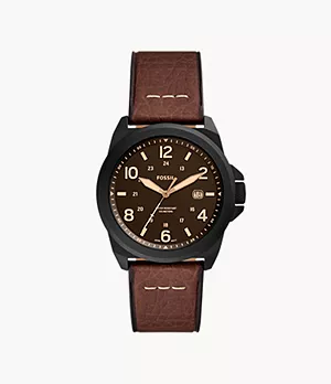 Reloj Bronson de piel ecológica en tono marrón oscuro con tres agujas y fecha