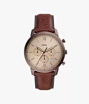 Montre chronographe Neutra en cuir écologique brun