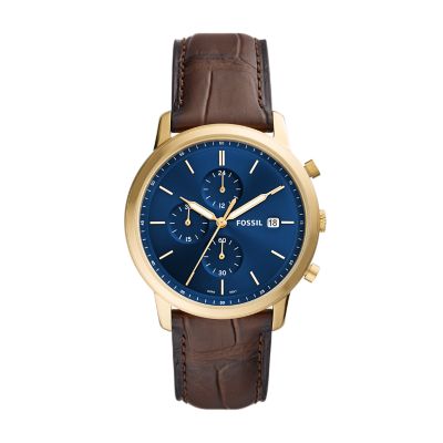 Minimalist Chronograph Brown Croco Eco Leather Watch - FS5942 - Fossil