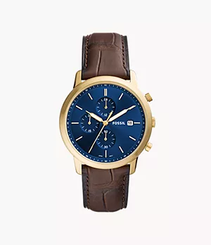 Montre Minimalist chronographe en cuir écoresponsable, brune façon croco