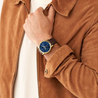 Minimalist Chronograph Brown Croco LiteHide™ Leather - Fossil Watch FS5942 