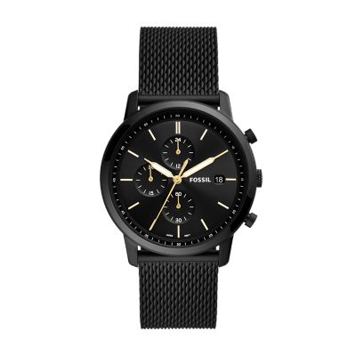 Minimalist Chronograph Black Stainless Steel Mesh Watch - FS5943