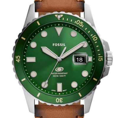 Fossil Blue Dive Three-Hand Date Tan LiteHide™ Leather Watch