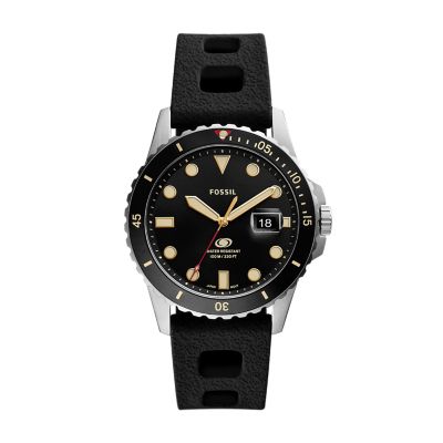 Fossil Blue Dive Three-Hand Date Black Silicone Watch