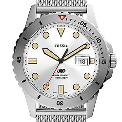 Fossil Blue Three-Hand Date Stainless Steel Mesh Watch