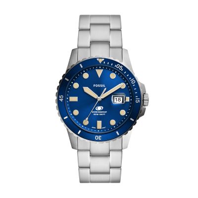 Reloj Fossil Blue de acero inoxidable con tres agujas y fecha