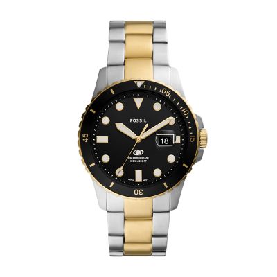 - Fossil Stainless Blue Date Three-Hand Watch Two-Tone Station Dive Steel FS5951 Watch -