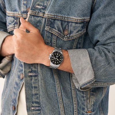 Reloj Fossil Blue de acero inoxidable con tres agujas y fecha