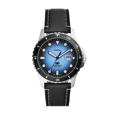 Uhr Fossil Blue Dive 3-Zeiger-Werk LiteHide™-Leder schwarz Datum - - Fossil FS5960