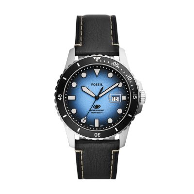 Fossil Men Fossil Blue Three-Hand Date Black Eco Leather Watch