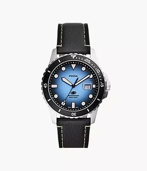 Fossil Blue Three-Hand Date Black Eco Leather Watch