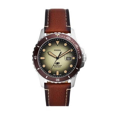 

Fossil Homme Montre Fossil Blue à trois aiguilles avec date en cuir écoresponsable brun
