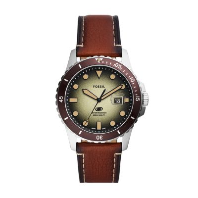 Mens Blue Leather Strap Watch 