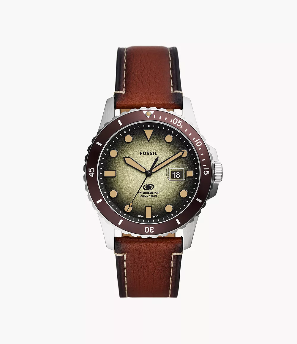 Fossil Men Fossil Blue Three-Hand Date Brown Eco Leather Watch